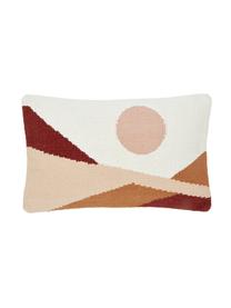 Housse de coussin rectangulaire tissée main Beta, 100 % coton, Rose, blanc, larg. 30 x long. 50 cm