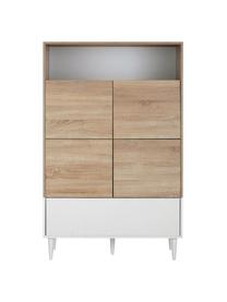 Hoge highboard Horizon in wit met eikenhout look, Poten: gelakt, massief beukenhou, Eikenhoutkleurig, wit, B 90 x H 141 cm