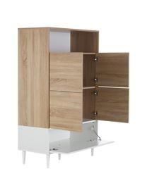 Hohes Highboard Horizon in Weiß mit Eichenholz-Optik, Füße: Buchenholz, massiv, lacki, Eichenholz, Weiß, B 90 x H 141 cm