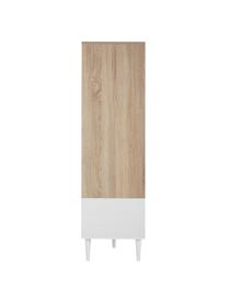 Credenza alta scandi con effetto legno di quercia Horizon, Piedini: legno massiccio di faggio, Legno di quercia, bianco, Larg. 90 x Alt. 141 cm