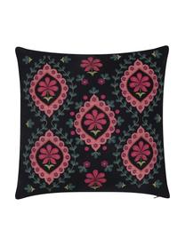 Housse de coussin brodée Leya, Noir, multicolore