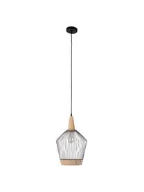 Hanglamp Birdy van rotan en metaal, Lampenkap: rotan, gelakt metaal, Baldakijn: gelakt metaal, Lampenkap: rotan, lichtgrijs. Bevestiging: rubberhoutkleurig, Ø 31 x H 48 cm