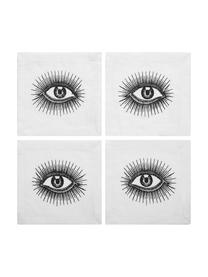 Designer Cocktail-Leinen-Servietten Eyes, 4 Stück, Leinen, Schwarz, Weiß, B 15 x L 15 cm