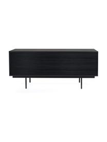 Credenza con finitura in rovere Stripe, Piedini: metallo verniciato a polv, Legno di quercia, nero, Larg. 161 x Alt. 70 cm