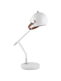 Grote tafellamp Bow met leren decoratie, Lampenkap: gelakt metaal, Lampvoet: gelakt metaal, Decoratie: kunstleer, Wit, B 42 x H 54 cm