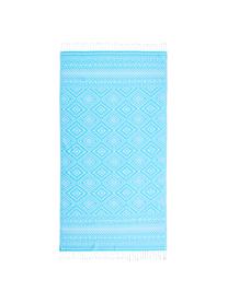 Fouta imprimé graphique Cisha, Turquoise, blanc