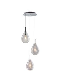 Suspension 3 lampes en verre Bastoni, Chrome, transparent, Ø 35 x haut. 120 cm