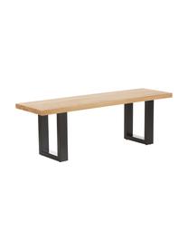 Banco de madera maciza Oliver, Asiento: tableros de madera de rob, Patas: metal con pintura en polv, Roble natural, negro, An 140 x Al 45 cm