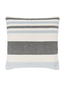 Gestreepte kussenhoes Lines van gerecycled polyester, 100% gerecycled polyester, GRS-gecertificeerd, Blauw, wit, B 45 x L 45 cm