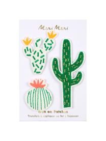 Set de parches Cactus, 3 pzas., Algodón de canvas, Verde, blanco, rosa, amarillo, Set de diferentes tamaños