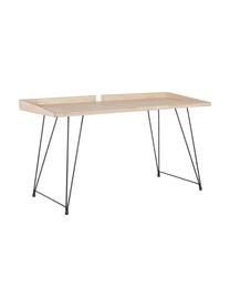 Bureau District in industrieel design, Tafelblad: rubberhout, Poten: gelakt staal, Bruin, B 142 x H 61 cm