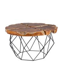 Mesa de centro de teca Adanya, Tablero: madera de teca, Estructura: acero con pintura en polv, Marrón, negro, Ø 80 x Al 40 cm