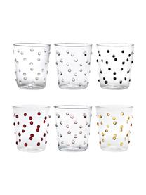 Set 6 bicchieri acqua in vetro soffiato Party, Vetro borosilicato, Trasparente con puntini multicolori, Ø 9 x Alt. 10 cm, 450 ml