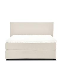 Premium boxspring bed Eliza in beige, Matras: 5-zones pocketvering, Poten: massief gelakt berkenhout, Geweven stof beige, 140 x 200 cm, hardheidsgraad 2