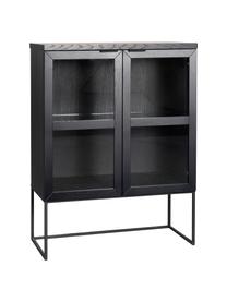 Chiffonnier de vidrio Everett, Cuerpo: madera de roble maciza pi, Estructura: metal pintado, Negro, An 95 x Al 125 cm