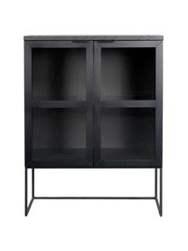 Chiffonnier de vidrio Everett, Cuerpo: madera de roble maciza pi, Estructura: metal pintado, Negro, An 95 x Al 125 cm