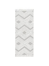 Tapis de couloir gris avec structure en relief tissé main Ziggy, 100 % coton, Gris & blanc crème, imprimé, larg. 80 x long. 200 cm