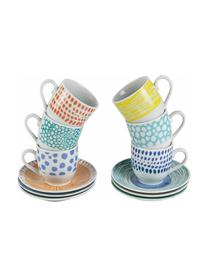 Set tazas de café Marea, 12 pzas., Porcelana, Azul, blanco, amarillo, Ø 20 cm