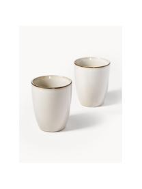 Handgemachte Becher Thalia, 2 Stück, Steingut, Off-White mit dunklem Rand, Ø 9 x H 11 cm
