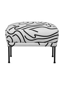 Tabouret/repose-pieds noir et blanc avec pieds en métal Fluente, Tissu blanc/noir, larg. 62 x haut. 46 cm