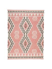 Tapis intérieur-extérieur tissé à la main Tangier, Endroit et envers : corail, gris, crème