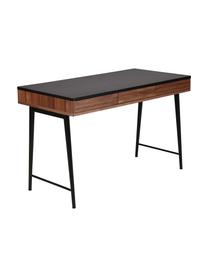 Schreibtisch Nuance mit Schubladen und Rillen-Dekor, Korpus: Mitteldichte Holzfaserpla, Beine: Metall, beschichtet, Braun, Schwarz, B 120 x T 60 cm