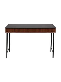 Bureau Nuance met lades en groeven decoratie, Frame: MDF met eikenhoutfineer, Poten: gecoat metaal, Bruin, zwart, B 120 x D 60 cm