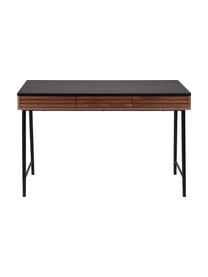 Bureau Nuance met lades en groeven decoratie, Frame: MDF met eikenhoutfineer, Poten: gecoat metaal, Bruin, zwart, B 120 x D 60 cm