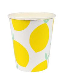 Vasos de papel Lemon, 8 uds., Papel, foliert, Blanco, amarillo, verde, Ø 8 x Al 8 cm