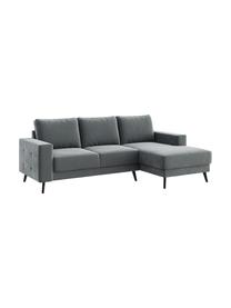 Sofa narożna z aksamitu Fynn (3-osobowa), Tapicerka: 100% aksamit poliestrowy , Nogi: drewno lakierowane, Aksamitny stalowy szary, S 234 x G 145 cm, prawostronna