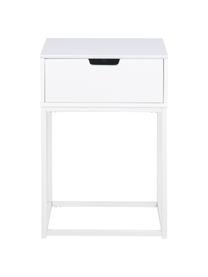 Comodino con cassetto Mitra, Pannello di fibra a media densità (MDF) laccato, metallo verniciato a polvere, Bianco, Larg. 40 x Alt. 62 cm