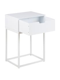 Noční stolek se zásuvkou Mitra, Lakovaná MDF deska (dřevovláknitá deska střední hustoty), kov s práškovým nástřikem, Bílá, Š 40 cm, V 62 cm
