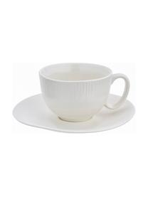 Handgemachte Teetasse mit Untertasse Sandvig mit leichtem Rillenrelief, Porzellan, durchgefärbt, Gebrochenes Weiß, Ø 8 x H 6 cm