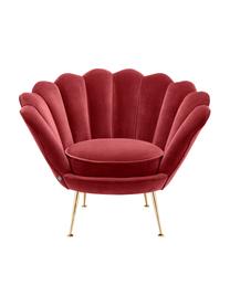 Fluwelen lounge fauteuil Trapezium in rood, Bekleding: 95% polyester, 5% katoen , Poten: messing gecoat edelstaal, Donkerrood, B 97 x D 79 cm