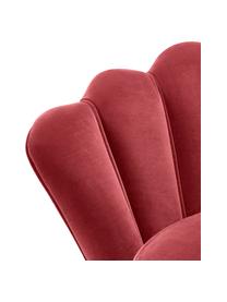 Fluwelen lounge fauteuil Trapezium in rood, Bekleding: 95% polyester, 5% katoen , Poten: messing gecoat edelstaal, Donkerrood, B 97 x D 79 cm