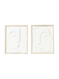 Gerahmte Wandobjekte Amilia, 2er-Set, Bilder: Mitteldichte Holzfaserpla, Rahmen: Holz, Helles Holz, Weiss, B 32 x H 40 cm