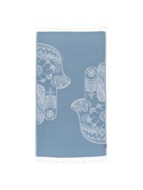 Fouta bleu Hamsa, 100 % coton, grammage léger, 180 g/m², Bleu ciel, blanc, larg. 90 x long. 180 cm