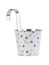 Kleine plantenpot met haken Bee, Gecoat metaal, Wit, B 16 cm x H 26 cm