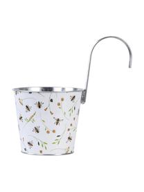 Kleine plantenpot met haken Bee, Gecoat metaal, Wit, B 16 cm x H 26 cm