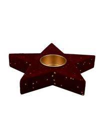 Samt-Kerzenhalter Star, Samt, Rot, Goldfarben, 16 x 3 cm