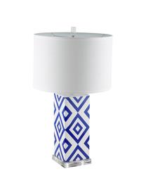 Grote tafellampen Patricia, 2 stuks, Lampenkap: textiel, Lampvoet: keramiek, acryl, Blauw, wit, Ø 38 x H 69 cm
