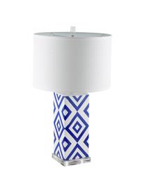 Grande lampe de bureau blanc et bleu Patricia, 2 pièces, Bleu, blanc