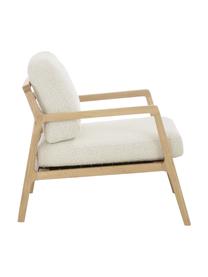 Fauteuil scandi Becky, En tissu bouclé beige, bois de chêne, larg. 73 x haut. 71 cm