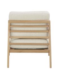 Fauteuil Becky van eikenhout, Bekleding: 54% polyester, 46% acryl, Frame: massief eikenhout, Bouclé beige, eikenhout, B 73 x H 71 cm