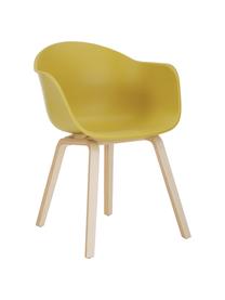 Krzesło z podłokietnikami z tworzywa sztucznego Claire, Nogi: drewno bukowe, Żółty, S 60 x G 54 cm