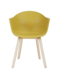 Sedia con braccioli con gambe in legno Claire, Seduta: materiale sintetico, Gambe: legno di faggio, Giallo, Larg. 60 x Prof. 54 cm