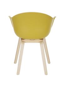 Sedia con braccioli con gambe in legno Claire, Seduta: materiale sintetico, Gambe: legno di faggio, Giallo, Larg. 60 x Prof. 54 cm