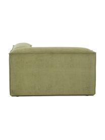 Hoekmodule Lennon van corduroy, Bekleding: corduroy (92% polyester, , Frame: massief grenenhout, FSC-g, Poten: kunststof, Corduroy olijfgroen, B 119 x D 119 cm, hoekdeel links