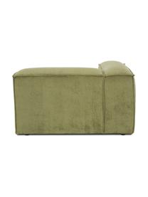 Hoekmodule Lennon van corduroy, Bekleding: corduroy (92% polyester, , Frame: massief grenenhout, FSC-g, Poten: kunststof, Corduroy olijfgroen, B 119 x D 119 cm, hoekdeel links
