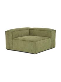 Hoekmodule Lennon van corduroy, Bekleding: corduroy (92% polyester, , Frame: massief grenenhout, FSC-g, Poten: kunststof, Corduroy olijfgroen, B 119 x D 119 cm, hoekdeel links